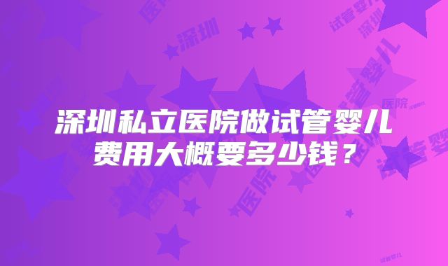 深圳私立医院做试管婴儿费用大概要多少钱？