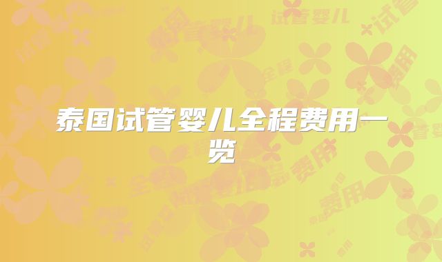 泰国试管婴儿全程费用一览