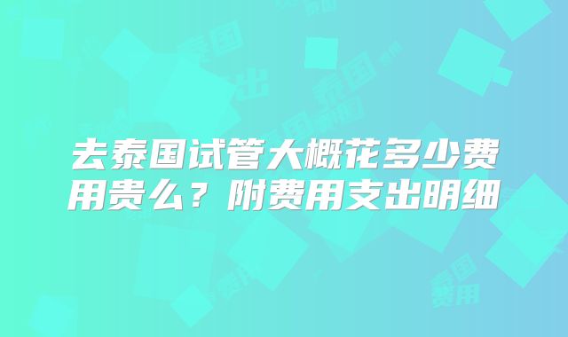 去泰国试管大概花多少费用贵么？附费用支出明细