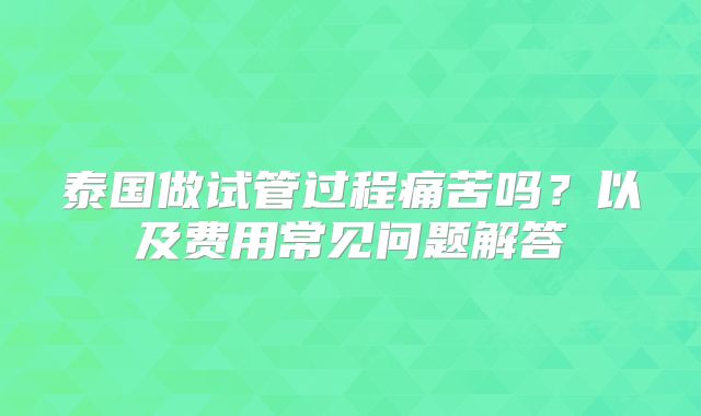 泰国做试管过程痛苦吗?以及费用常见问题解答