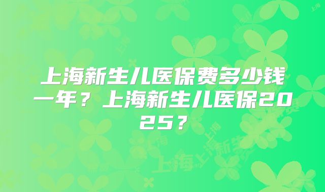 上海新生儿医保费多少钱一年?上海新生儿医保2025?