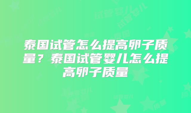 泰国试管怎么提高卵子质量?泰国试管婴儿怎么提高卵子质量
