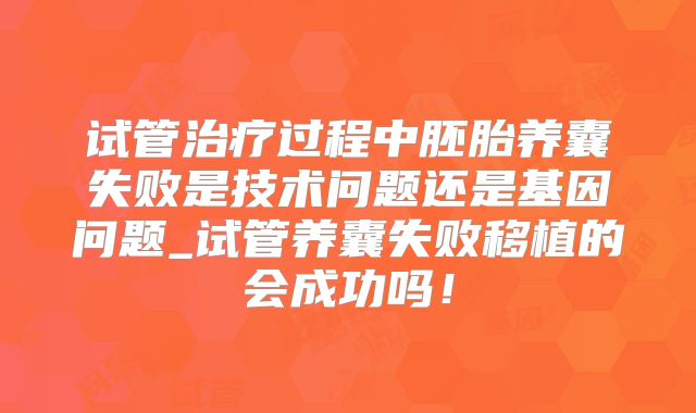 试管治疗过程中胚胎养囊失败是技术问题还是基因问题_试管养囊失败移植的会成功吗!