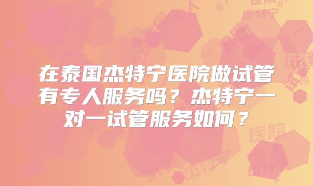 在泰国杰特宁医院做试管有专人服务吗？杰特宁一对一试管服务如何？
