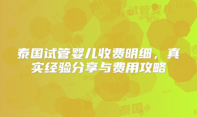泰国试管婴儿收费明细，真实经验分享与费用攻略