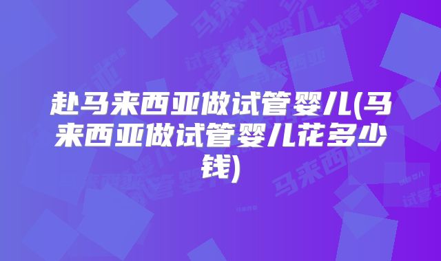 赴马来西亚做试管婴儿(马来西亚做试管婴儿花多少钱)
