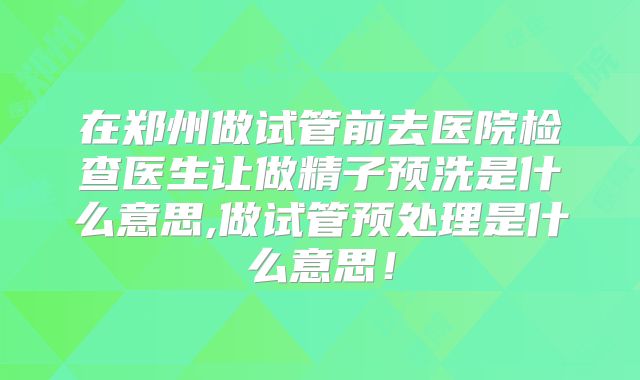 在郑州做试管前去医院检查医生让做精子预洗是什么意思,做试管预处理是什么意思!
