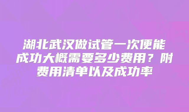湖北武汉做试管一次便能成功大概需要多少费用？附费用清单以及成功率