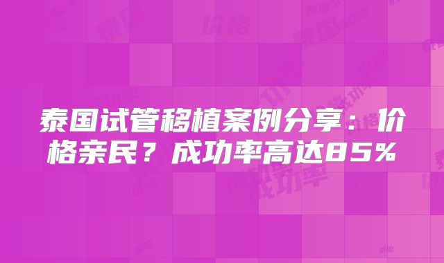 泰国试管移植案例分享：价格亲民？成功率高达85%