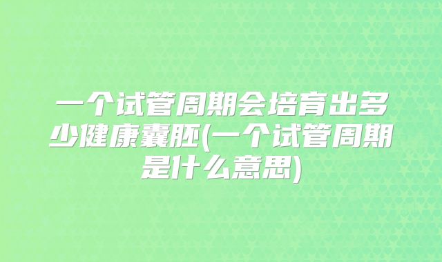 一个试管周期会培育出多少健康囊胚(一个试管周期是什么意思)