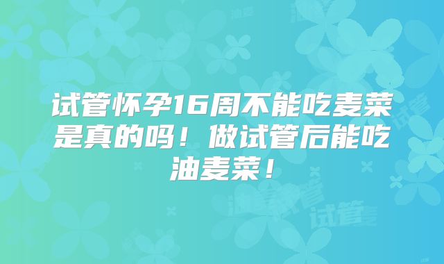 试管怀孕16周不能吃麦菜是真的吗！做试管后能吃油麦菜！