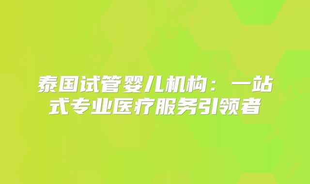 泰国试管婴儿机构:一站式专业医疗服务引领者