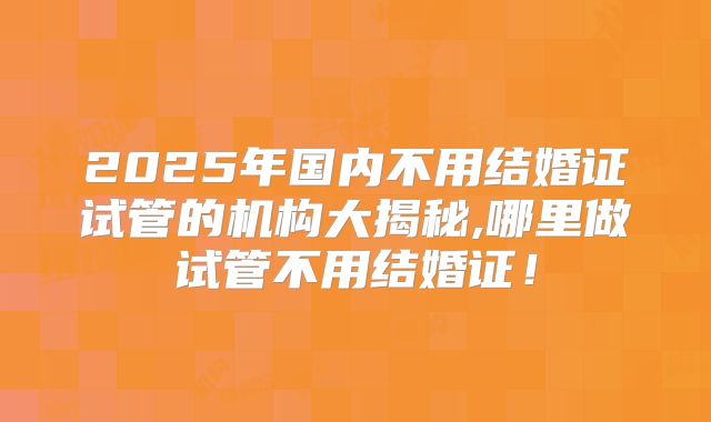 2025年国内不用结婚证试管的机构大揭秘,哪里做试管不用结婚证!