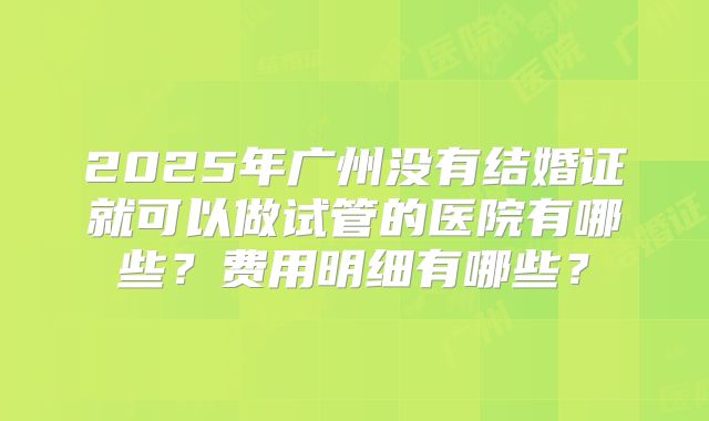 2025年广州没有结婚证就可以做试管的医院有哪些？费用明细有哪些？