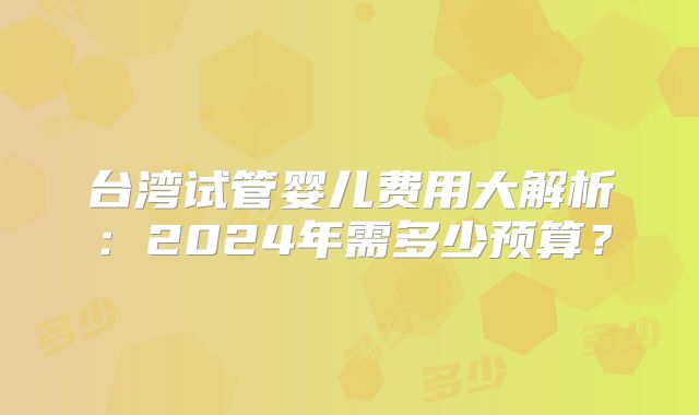 台湾试管婴儿费用大解析：2024年需多少预算？