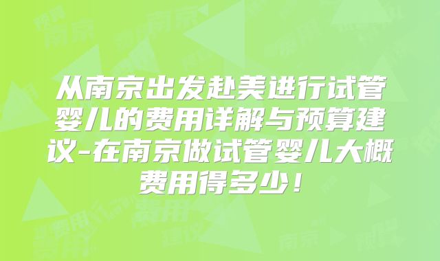 从南京出发赴美进行试管婴儿的费用详解与预算建议-在南京做试管婴儿大概费用得多少！