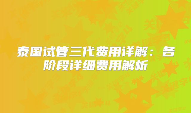 泰国试管三代费用详解：各阶段详细费用解析