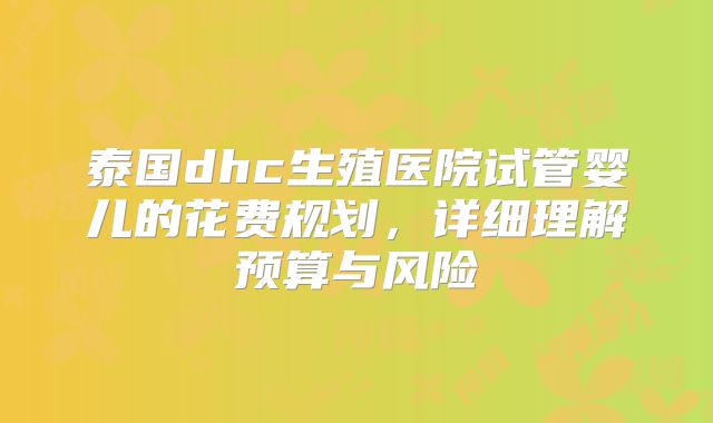 泰国dhc生殖医院试管婴儿的花费规划，详细理解预算与风险