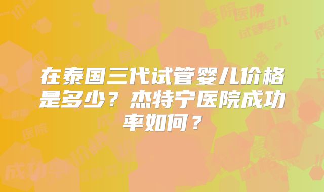 在泰国三代试管婴儿价格是多少？杰特宁医院成功率如何？