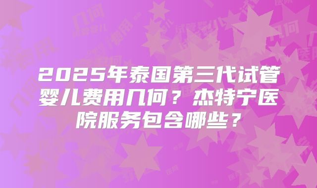 2025年泰国第三代试管婴儿费用几何？杰特宁医院服务包含哪些？