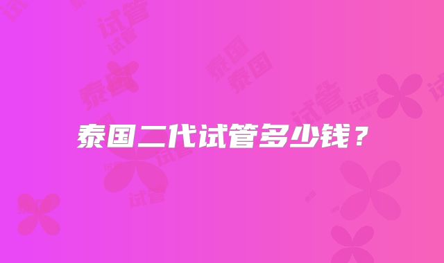 泰国二代试管多少钱?