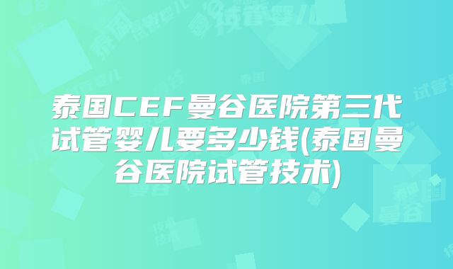 泰国CEF曼谷医院第三代试管婴儿要多少钱(泰国曼谷医院试管技术)