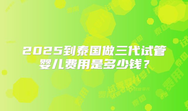2025到泰国做三代试管婴儿费用是多少钱？