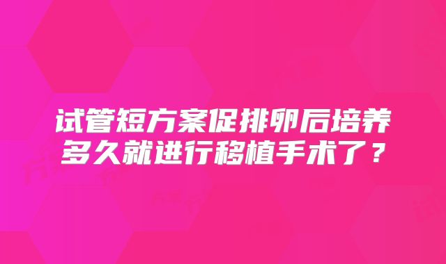 试管短方案促排卵后培养多久就进行移植手术了？