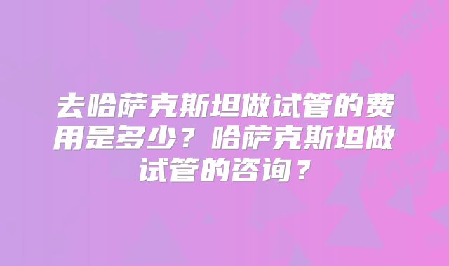 去哈萨克斯坦做试管的费用是多少？哈萨克斯坦做试管的咨询？