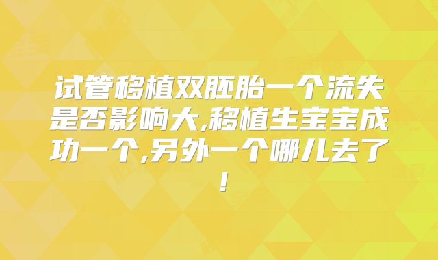 试管移植双胚胎一个流失是否影响大,移植生宝宝成功一个,另外一个哪儿去了！