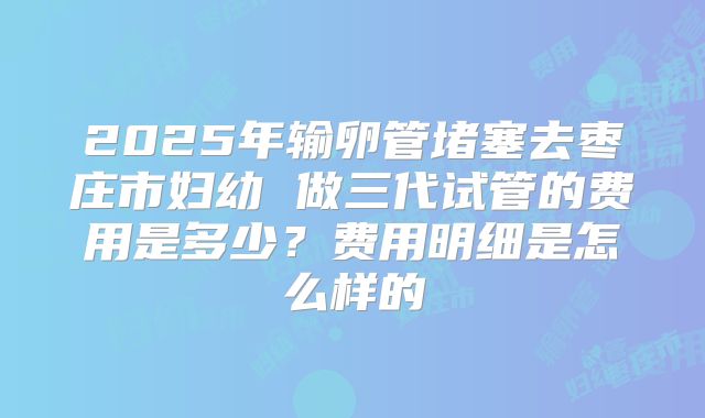 2025年输卵管堵塞去枣庄市妇幼 做三代试管的费用是多少？费用明细是怎么样的