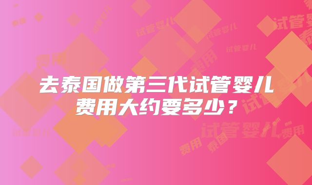 去泰国做第三代试管婴儿费用大约要多少?