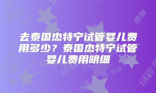 去泰国杰特宁试管婴儿费用多少？泰国杰特宁试管婴儿费用明细