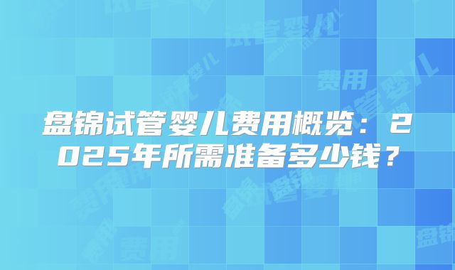 盘锦试管婴儿费用概览：2025年所需准备多少钱？