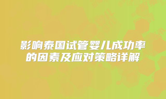 影响泰国试管婴儿成功率的因素及应对策略详解