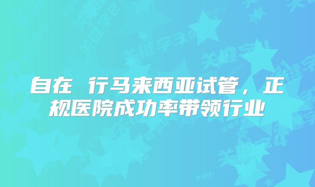 自在 行马来西亚试管，正规医院成功率带领行业