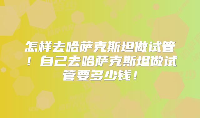 怎样去哈萨克斯坦做试管！自己去哈萨克斯坦做试管要多少钱！