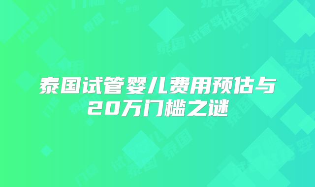 泰国试管婴儿费用预估与20万门槛之谜