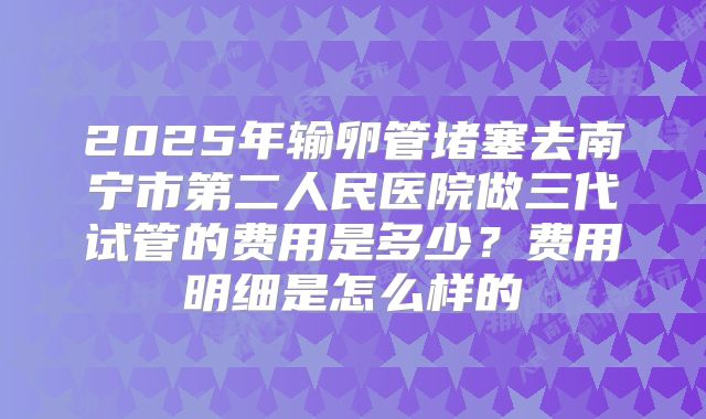 2025年输卵管堵塞去南宁市第二人民医院做三代试管的费用是多少?费用明细是怎么样的