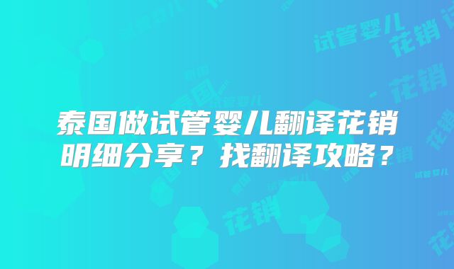 泰国做试管婴儿翻译花销明细分享？找翻译攻略？