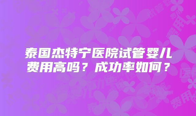 泰国杰特宁医院试管婴儿费用高吗?成功率如何?