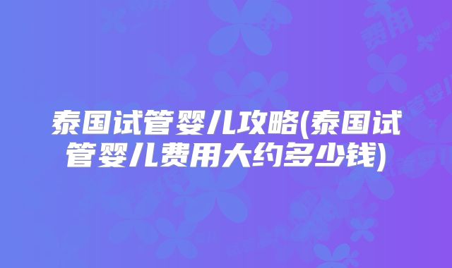 泰国试管婴儿攻略(泰国试管婴儿费用大约多少钱)