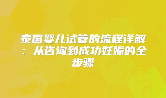 泰国婴儿试管的流程详解:从咨询到成功妊娠的全步骤