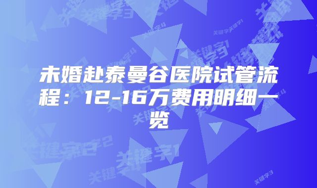 未婚赴泰曼谷医院试管流程：12-16万费用明细一览