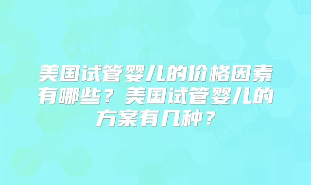 美国试管婴儿的价格因素有哪些？美国试管婴儿的方案有几种？