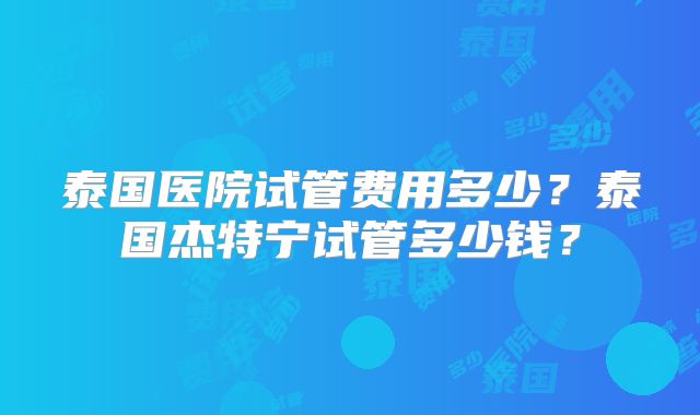 泰国医院试管费用多少？泰国杰特宁试管多少钱？