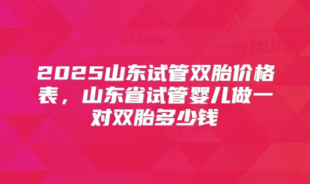 2025山东试管双胎价格表，山东省试管婴儿做一对双胎多少钱