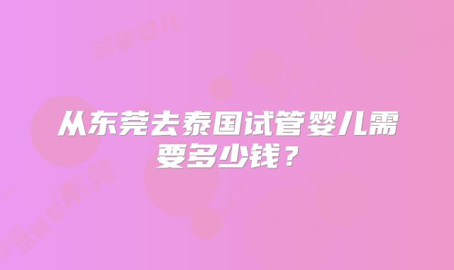从东莞去泰国试管婴儿需要多少钱？