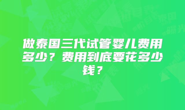 做泰国三代试管婴儿费用多少?费用到底要花多少钱?