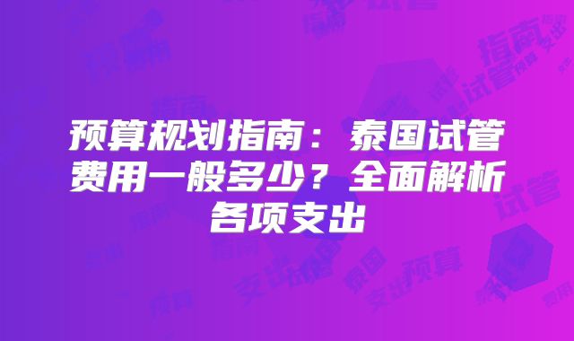 预算规划指南:泰国试管费用一般多少?全面解析各项支出